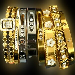 Gold and Silver Intricate Bracelets with Sparkling Accents